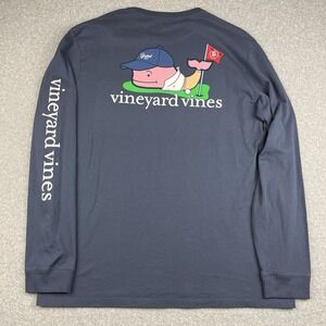 Vineyard Vines T Shirt Mens Large Barstool Golf Navy Blue Logo Long Sleeve Sport